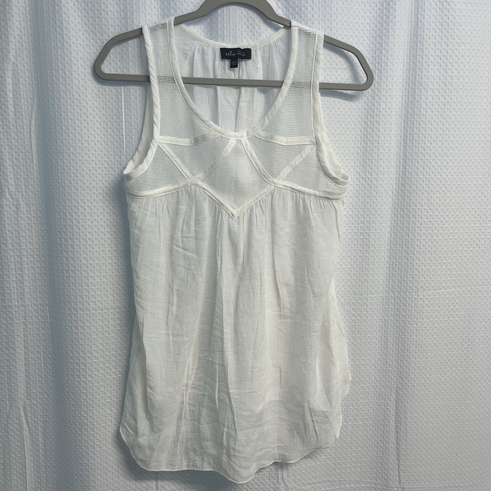 Melissa Paige Ivory Gauzy Mesh Sleeveless Babydoll Top Small Cottagecore